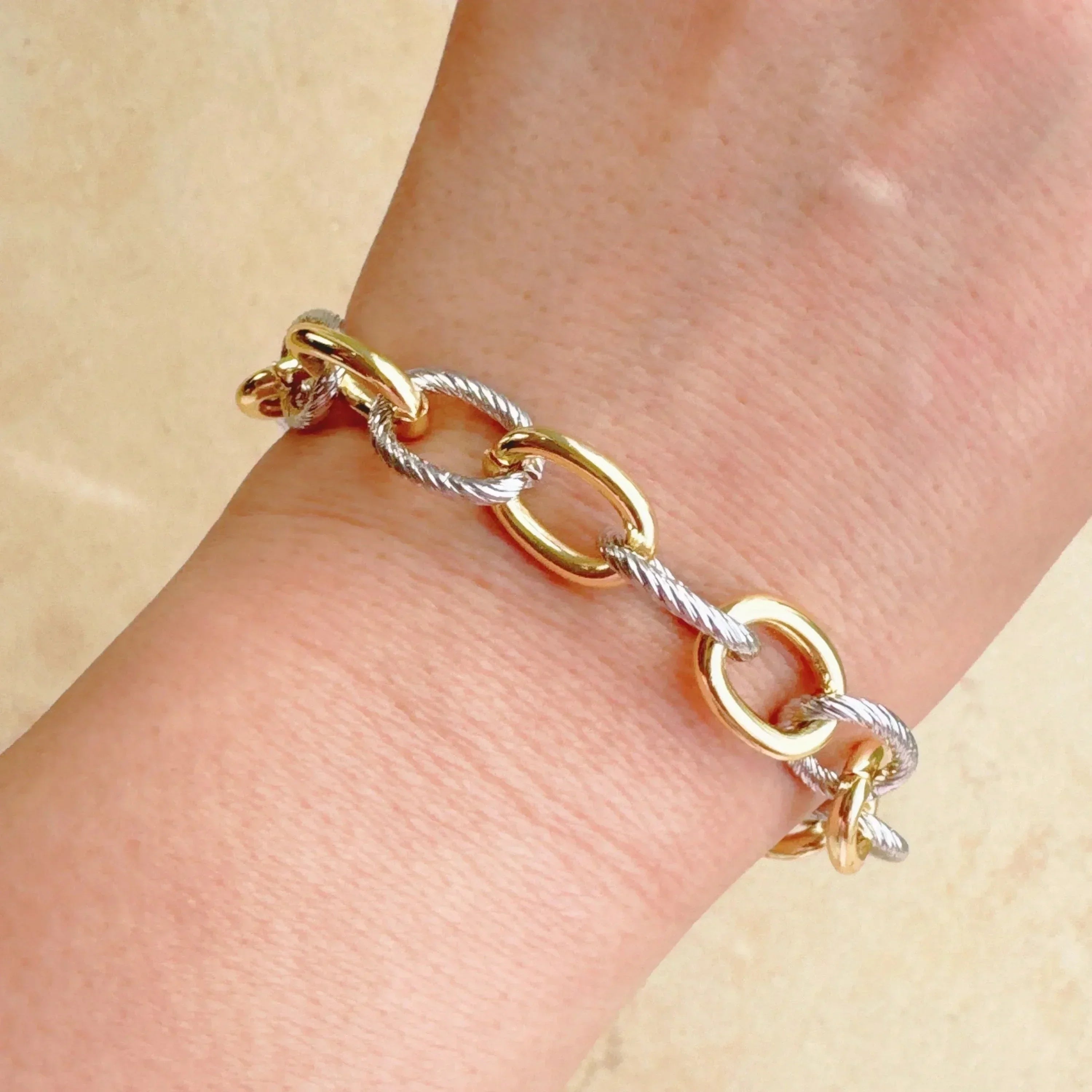 Bracelet Chaîne Bicolore Texturé Câblé