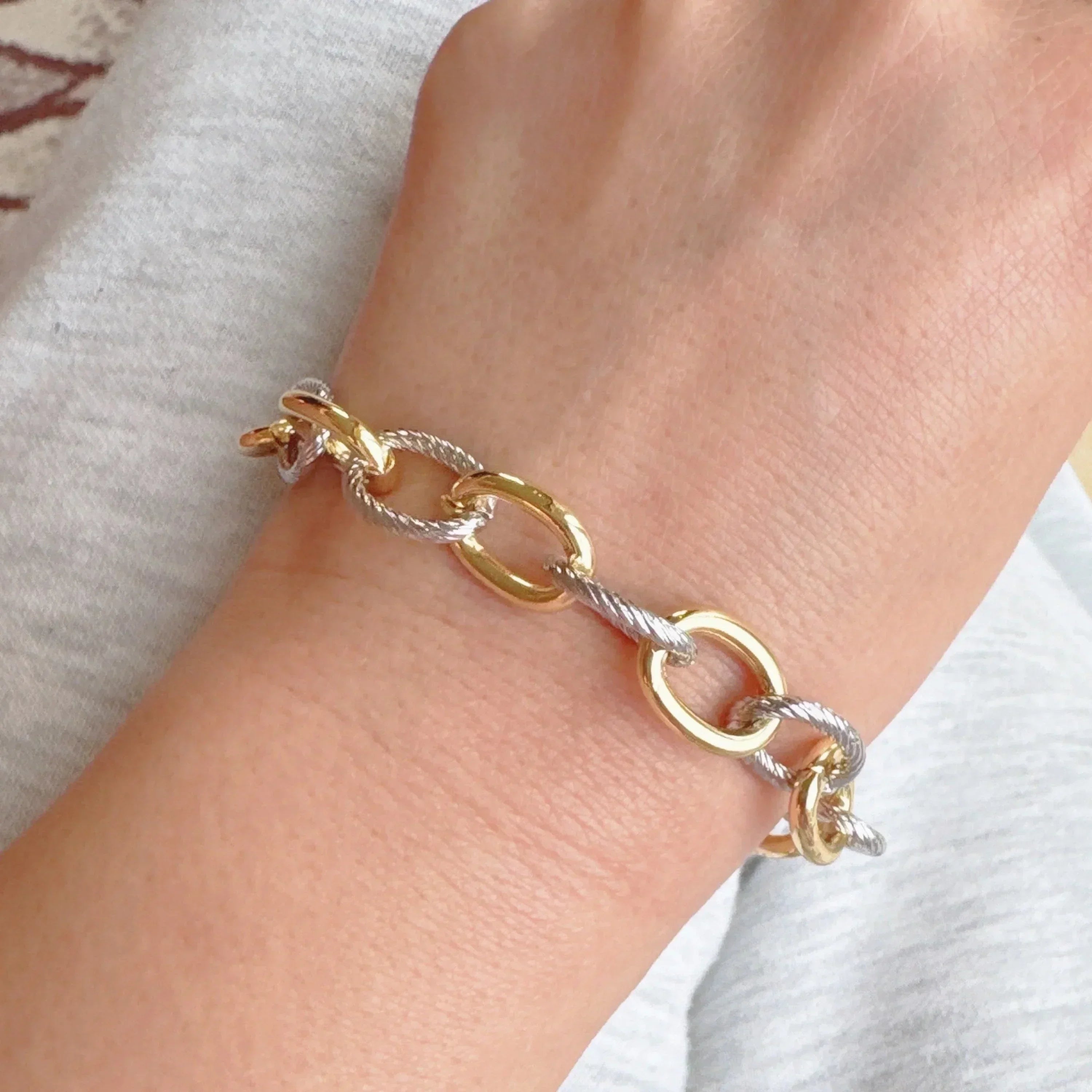 Bracelet Chaîne Bicolore Texturé Câblé