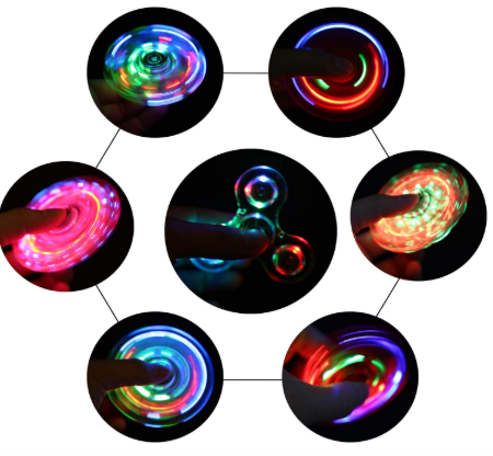 Lot de 3 : Hand Spinner LED – Jouet sensoriel lumineux qui brille dans le noir