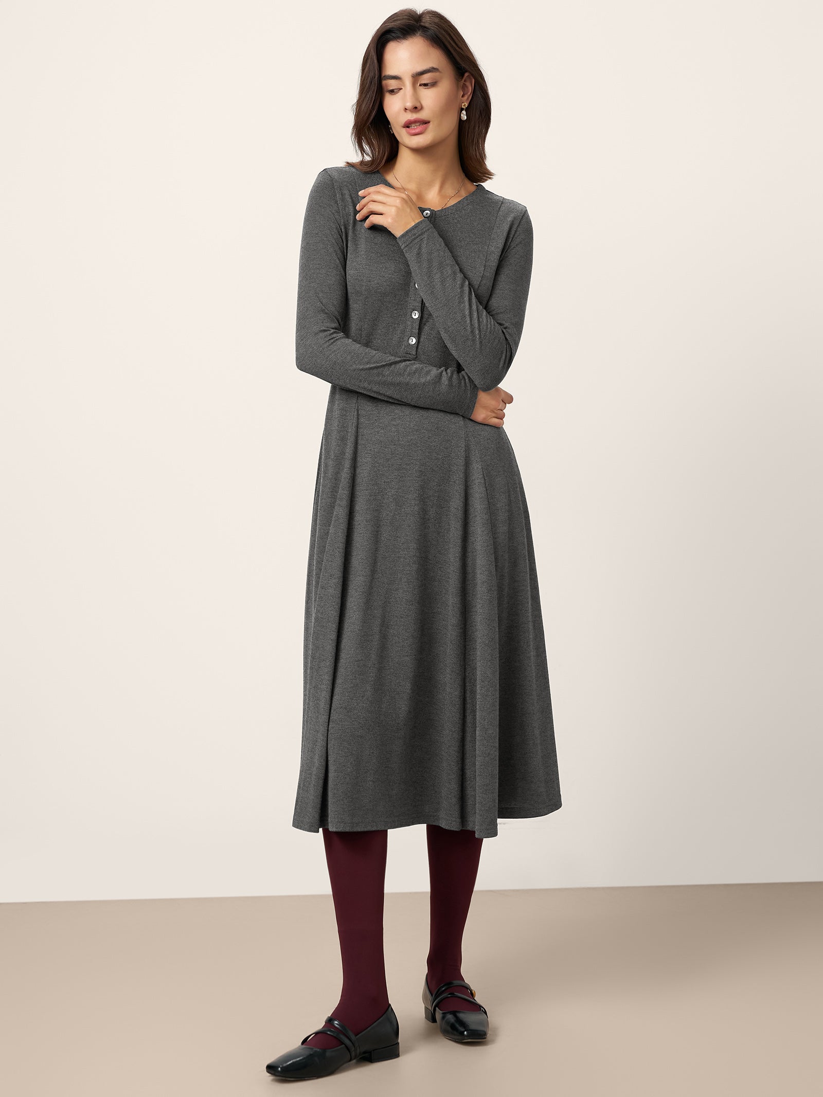 Robe mi-longue en cachemire à panneaux boutonnés BREE