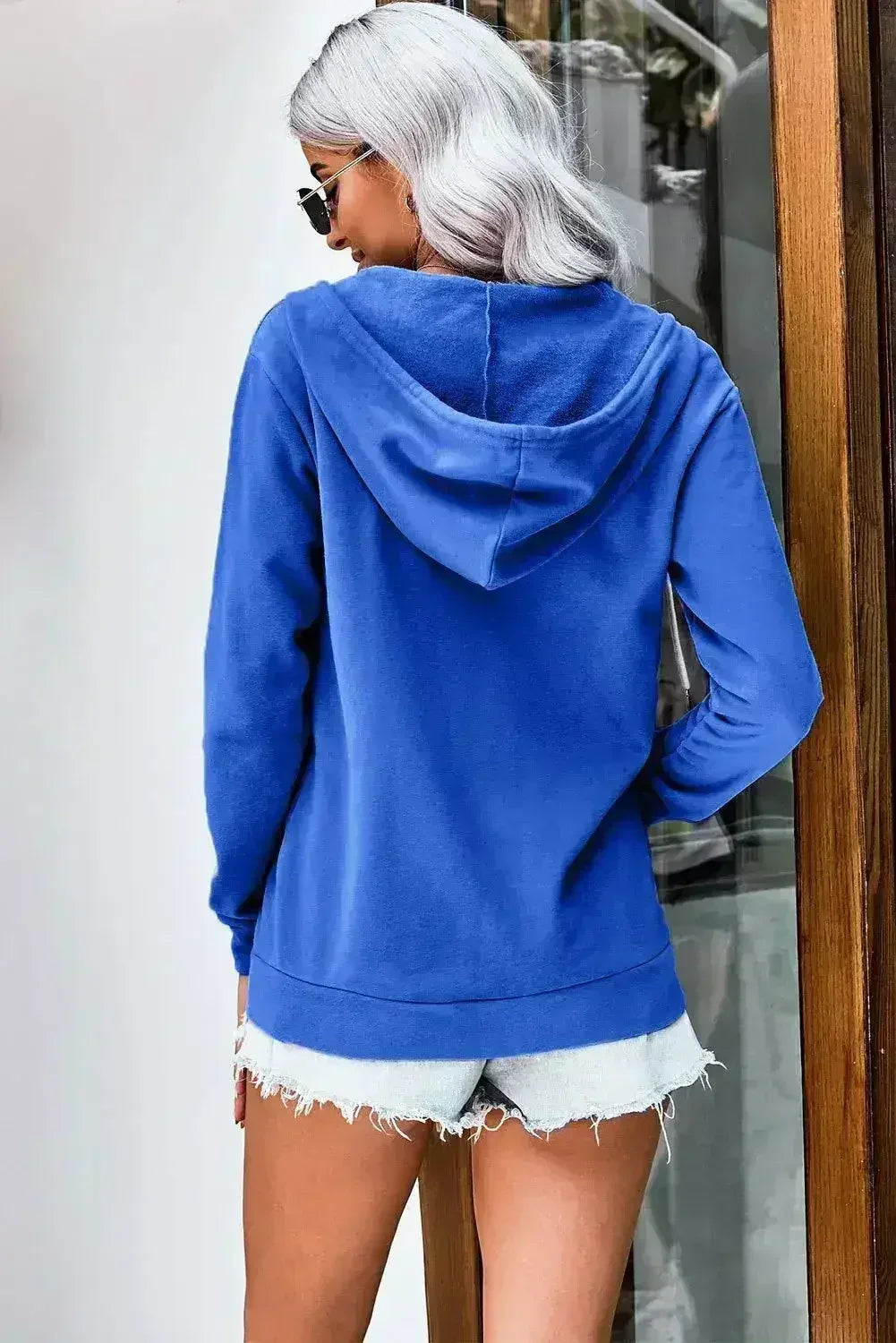 Veste à capuche zippée bleue décontractée