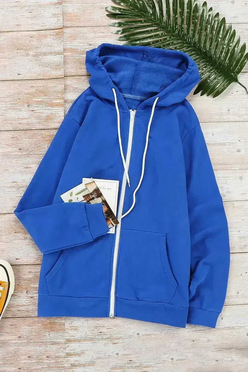 Veste à capuche zippée bleue décontractée