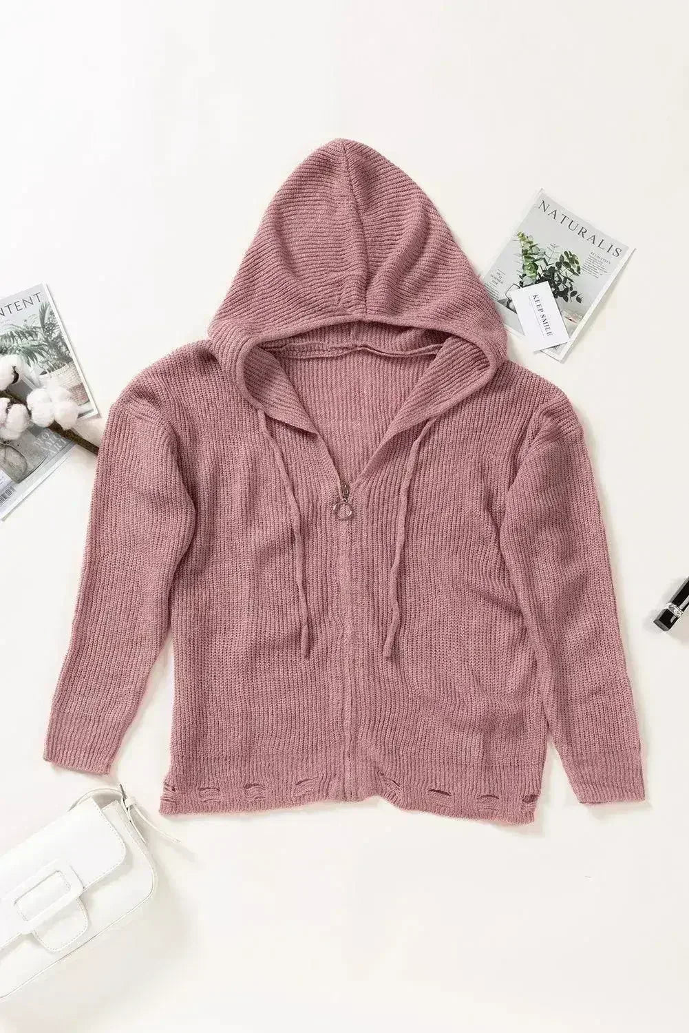 Sweat à capuche zippé rose