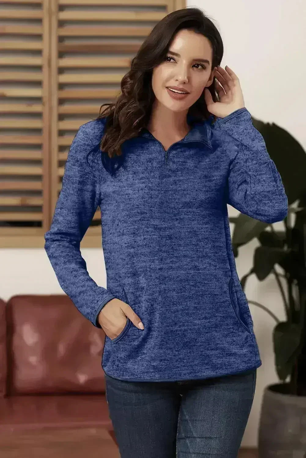 Sweat-shirt décontracté à quart de zip bleu
