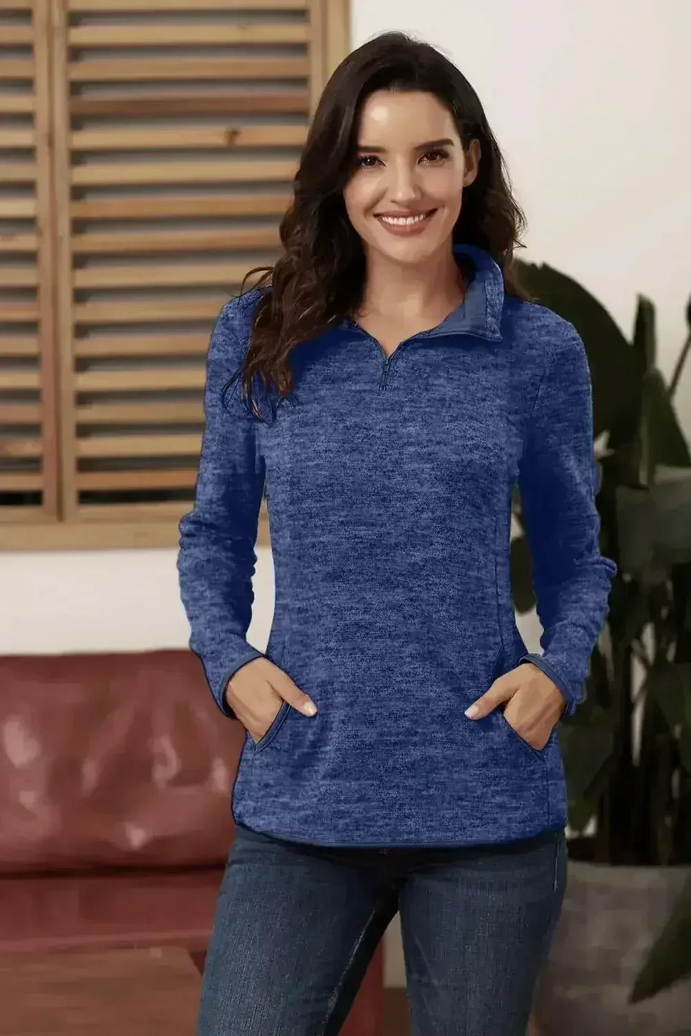 Sweat-shirt décontracté à quart de zip bleu