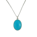 Dainty Turquoise Oval Pendant Necklace – 10x14mm Faceted Gemstone, 18" Sterling Silver Chain
