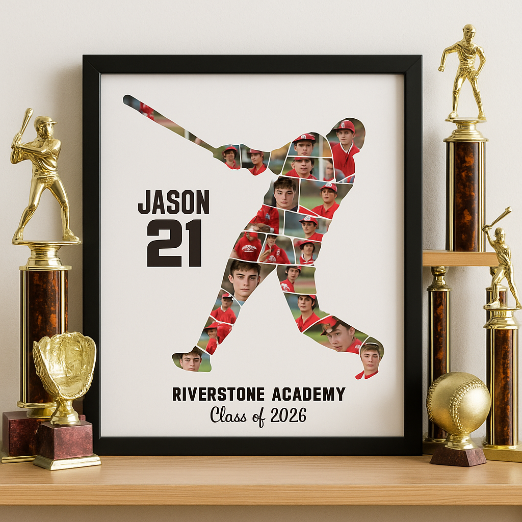 Baseball Player Photo Collage Canva Template – Customizable Memory Art