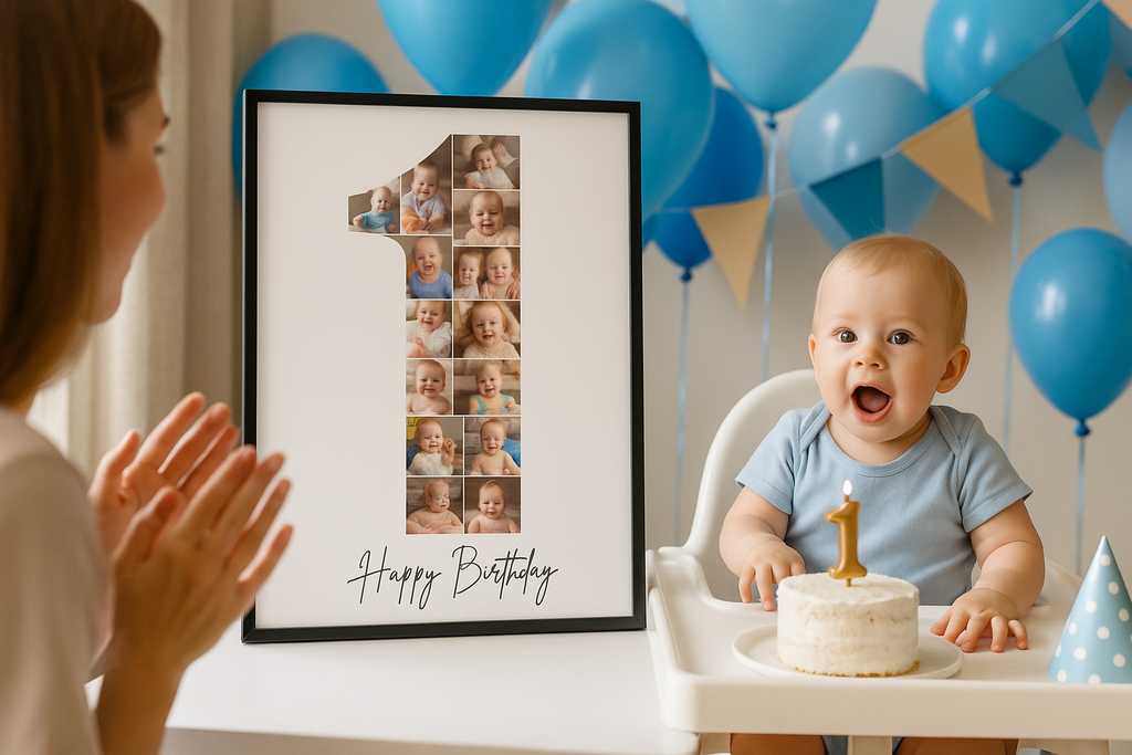 Modèle de collage pour le premier anniversaire – Canva Photo Numéro 1 à imprimer
