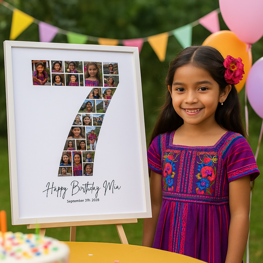 Modèle Canva de collage de photos pour le 7e anniversaire – Affiche personnalisable des étapes importantes