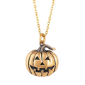 Collier Pendentif Citrouille Jack O’ Lantern en Bronze – Pendentif d'Halloween sur Chaîne en Plaqué Or 18"