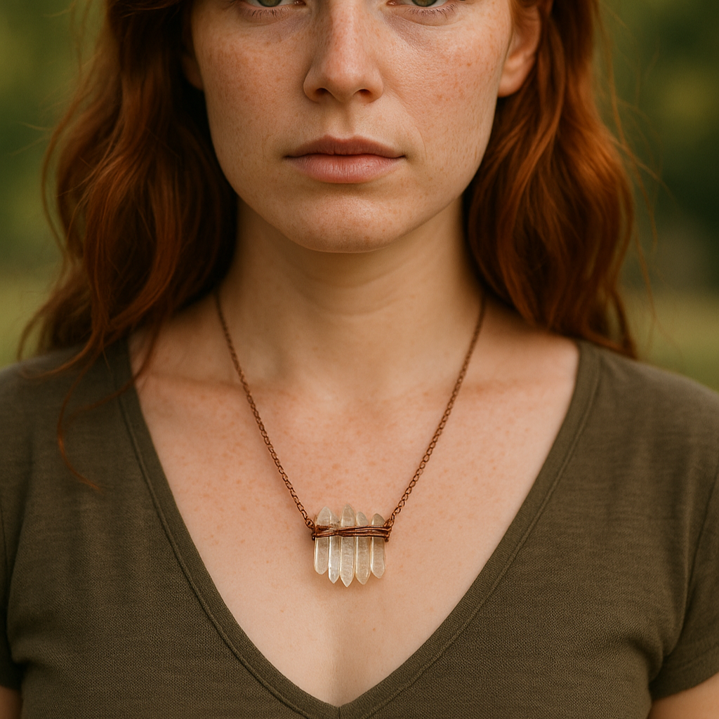 Collier Poignard en Quartz Brut | Entouré de Fil de Cuivre | Chaîne de 61 cm | Pièce Unique