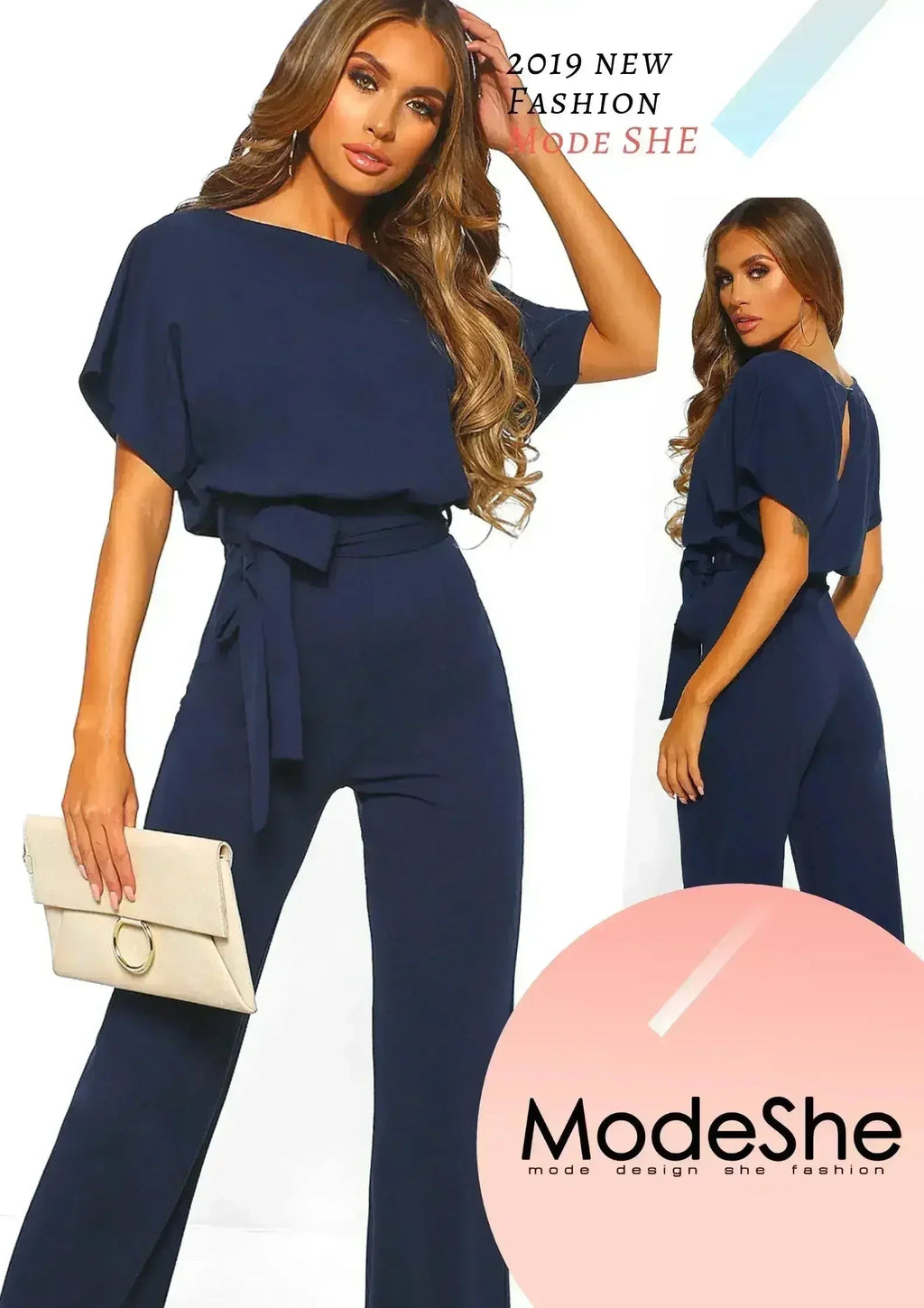 Combinaison Chic Bleu Oh So Glam Ceinture Jambes Larges