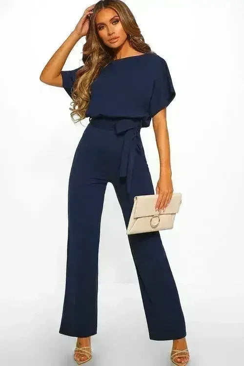 Combinaison Chic Bleu Oh So Glam Ceinture Jambes Larges