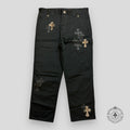 Pantalon de charpentier Chrome Hearts à double genou et écussons croisés noir/léopard