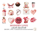 Lot d'images clipart Saint-Valentin "Amour moderne" – 69 PNG aquarelle