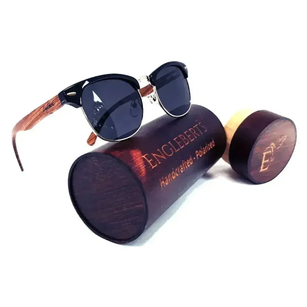 Lunettes de soleil de style Club en bois de noyer véritable avec étui en bambou, polarisées