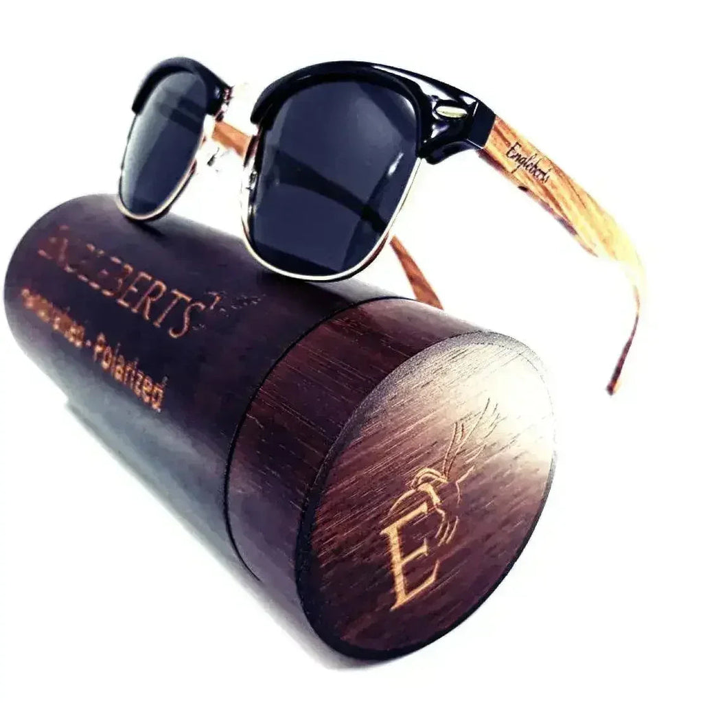 Lunettes de soleil de style Club en bois de noyer véritable avec étui en bambou, polarisées