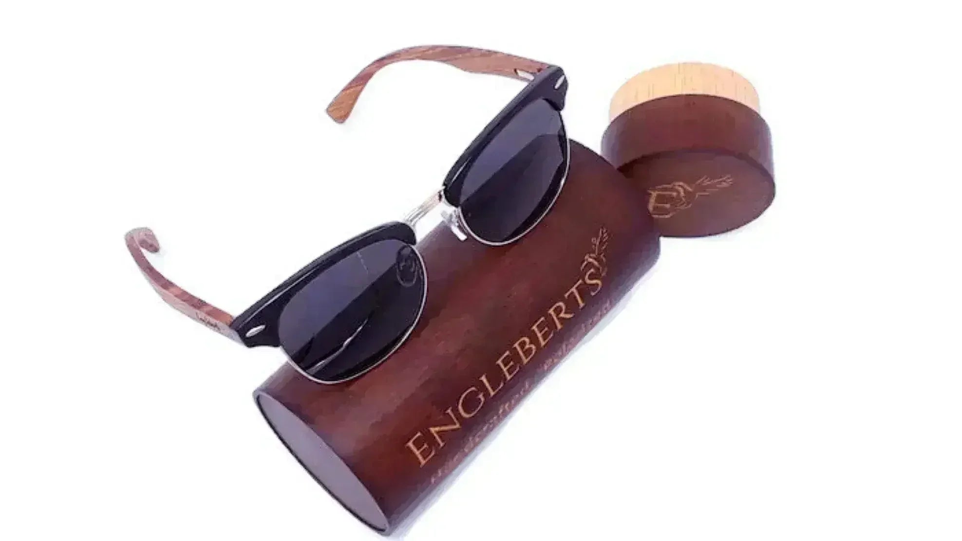 Lunettes de soleil de style Club en bois de noyer véritable avec étui en bambou, polarisées