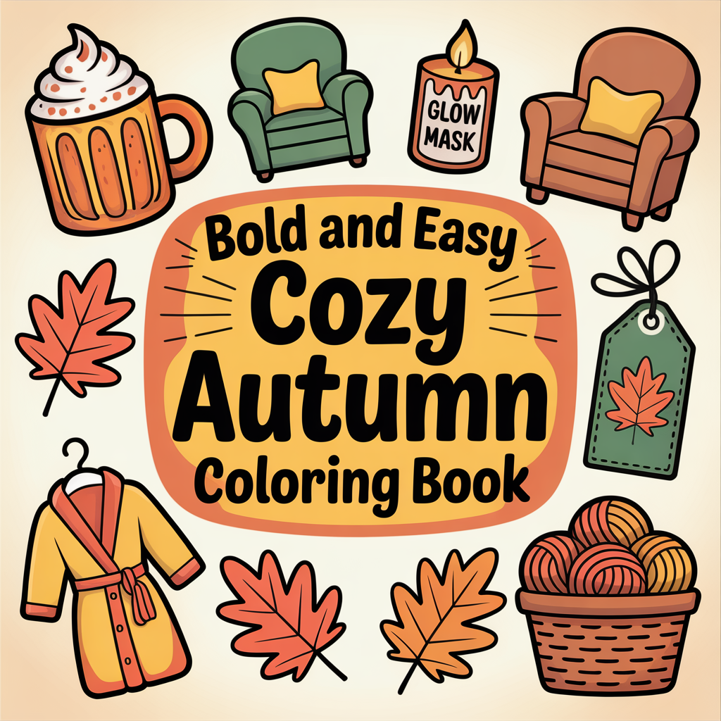 Livre de coloriage douillet sur le thème de l'automne – Simple et audacieux (92 pages, PDF)