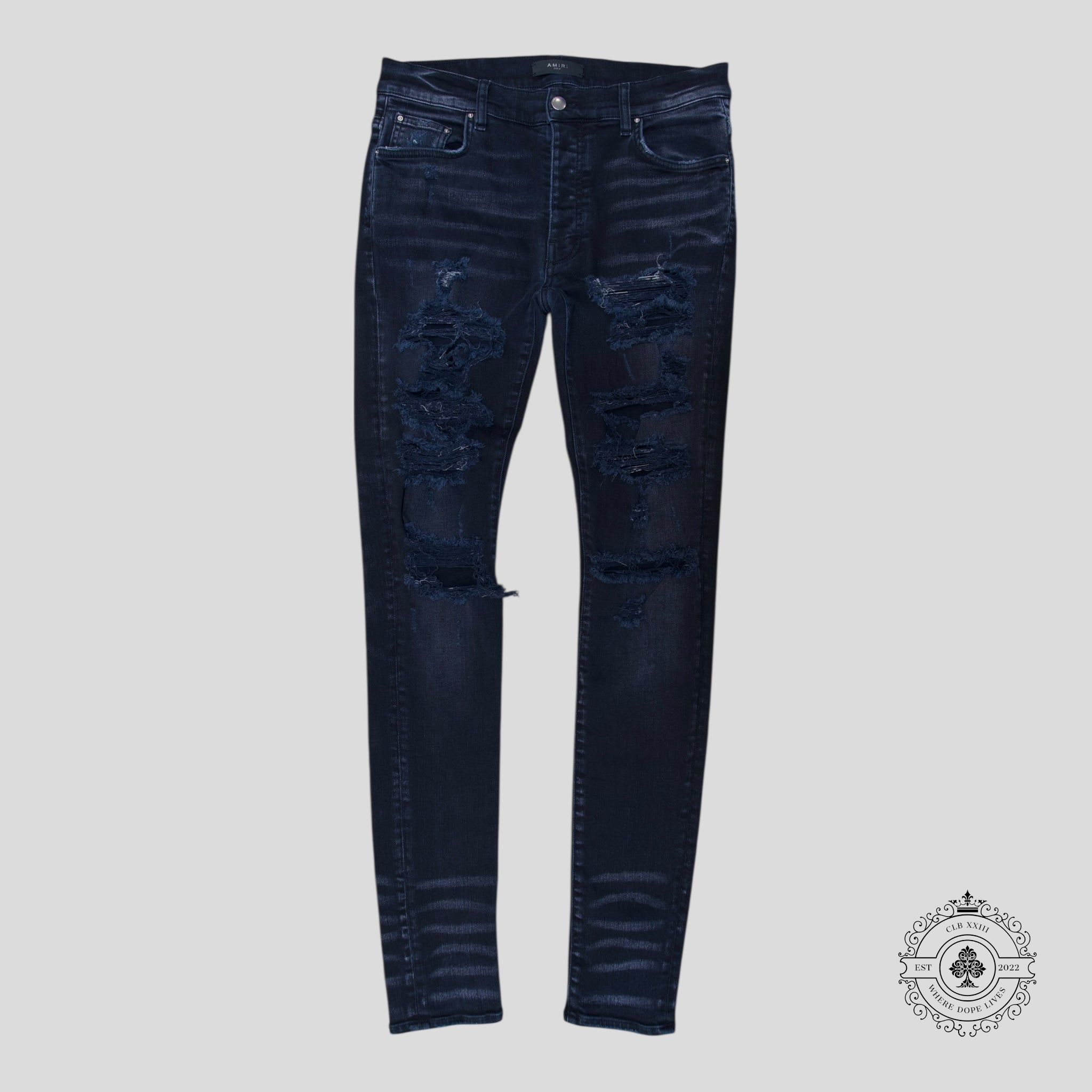Jean Amiri MX1 Thrashed en denim noir vieilli