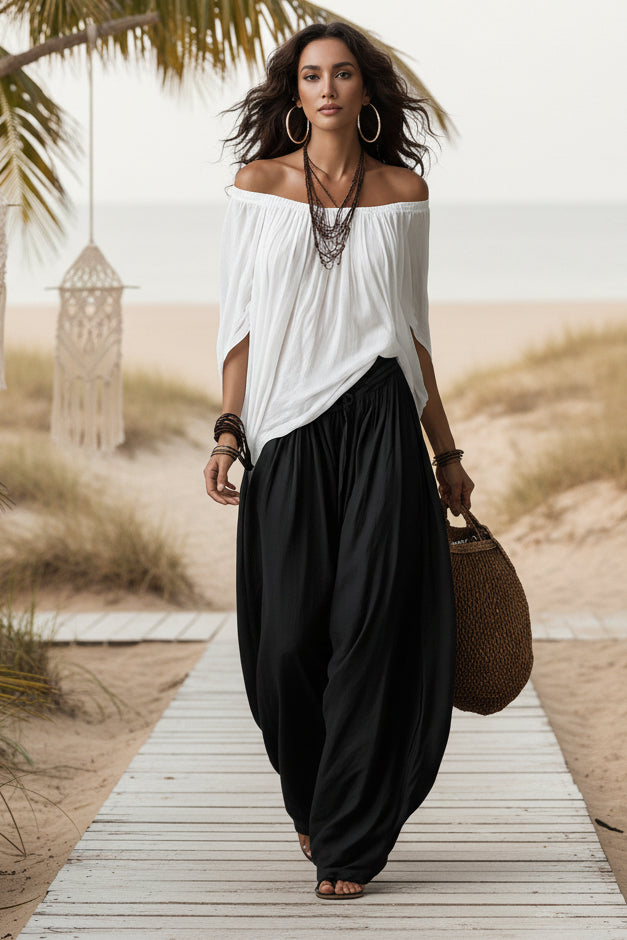 Ensemble deux pièces t-shirt asymétrique et pantalon ample pour femme — Tenue décontractée urbaine