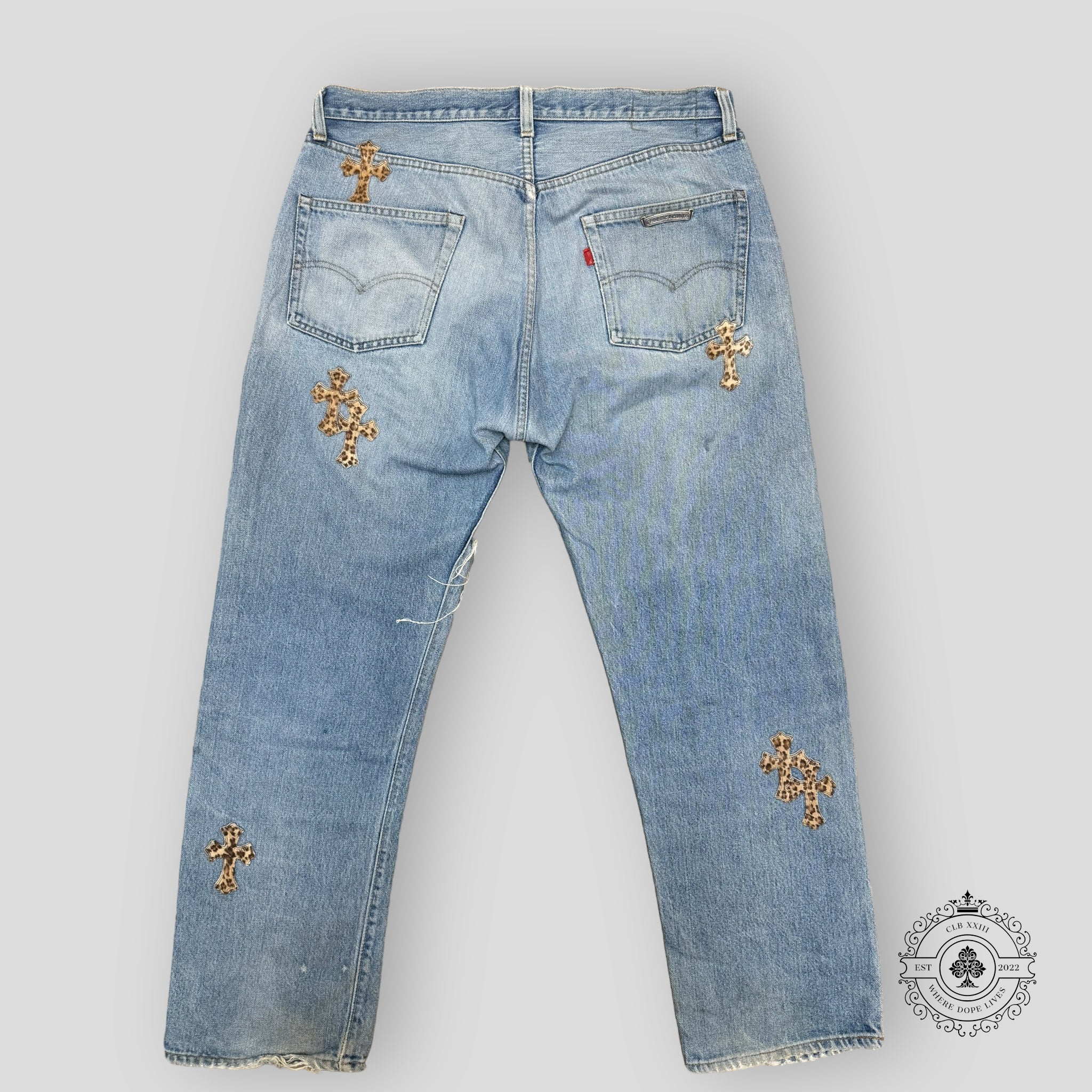 Jean Chrome Hearts Leopard Cross Patch