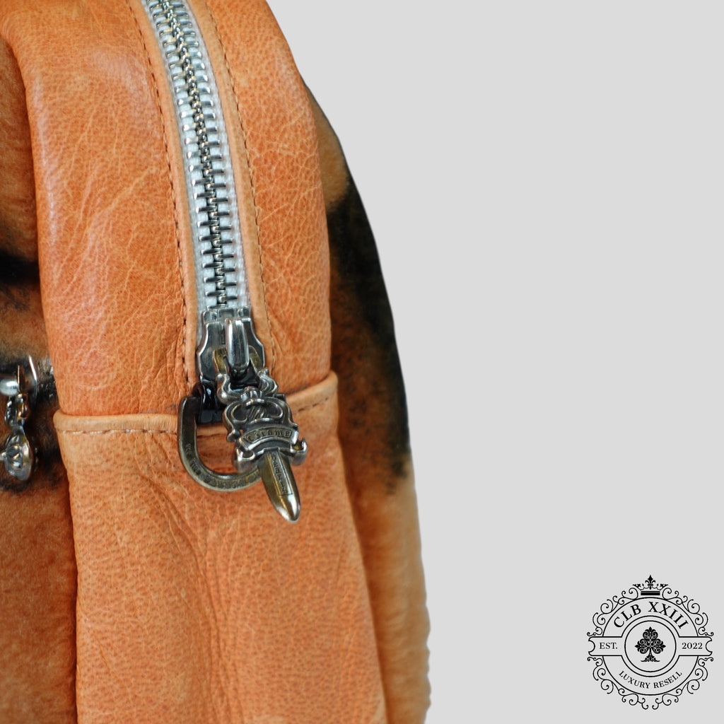 Sac Takka en peau lainée Chrome Hearts Triple Cross Patch orange/noir
