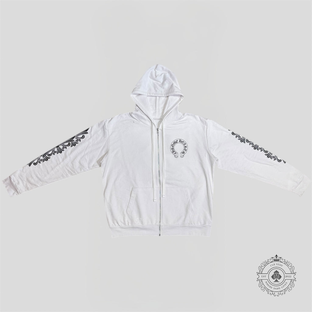 Sweat à capuche zippé Chrome Hearts Horseshoe blanc