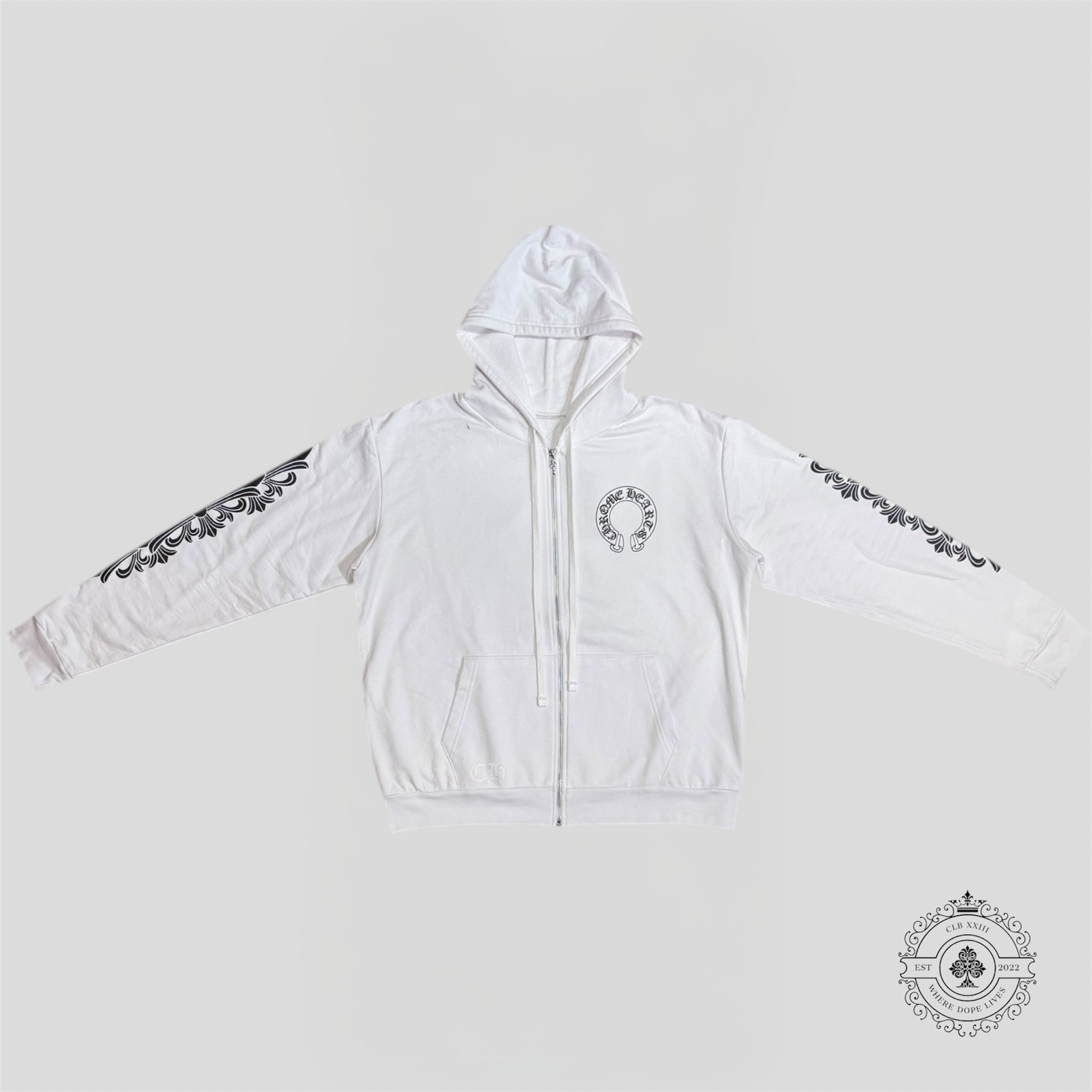 Sweat à capuche zippé Chrome Hearts Horseshoe blanc