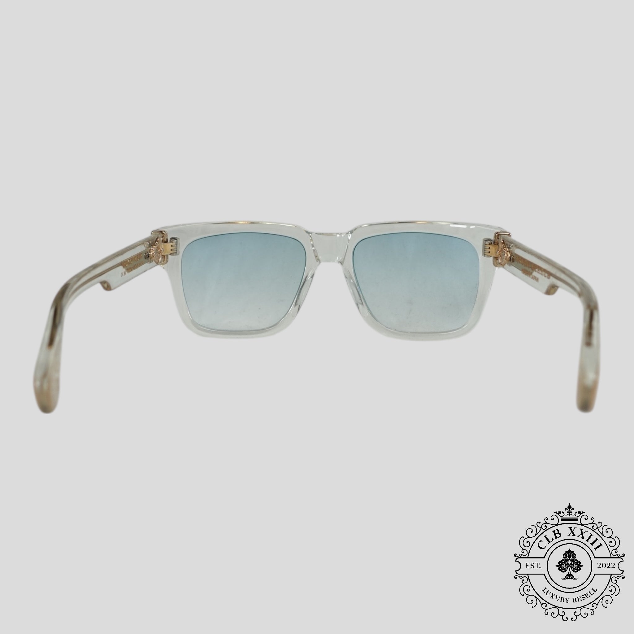 Lunettes Chrome Hearts Box Officer embellies de diamants, transparentes/dorées