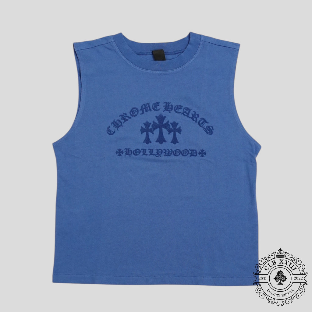 Chemise sans manches flocée triple croix Chrome Hearts pour femme en bleu