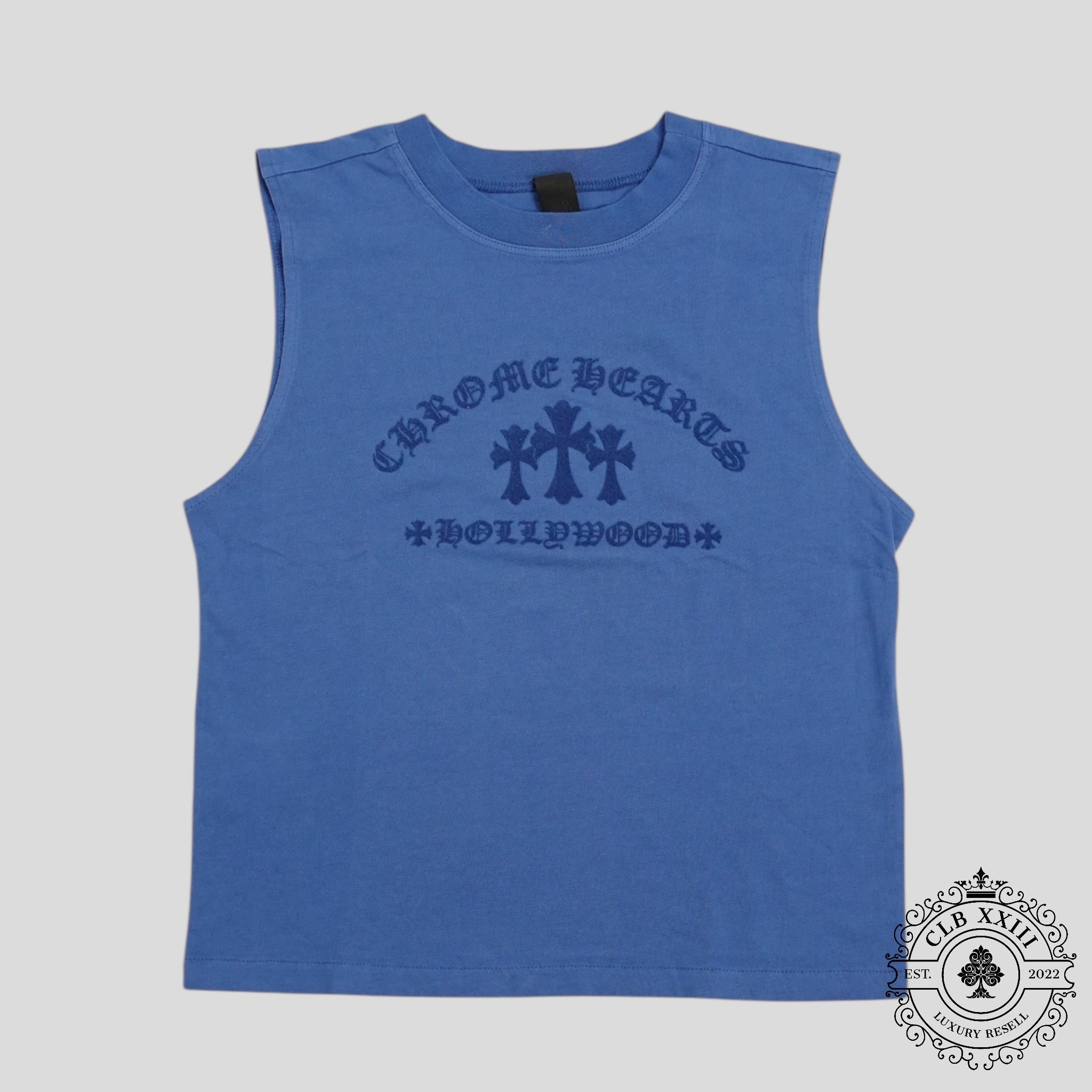 Chemise sans manches flocée triple croix Chrome Hearts pour femme en bleu