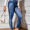 Pantalon de fitness en jean pour femmes Taille haute Amincissant Remonte-fesses Élastique Course Yoga Décontracté