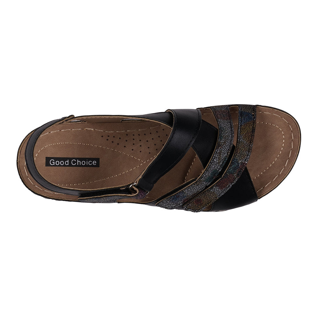 Dalary Black Strappy Velcro Two-Tone Comfort Flat Sandals