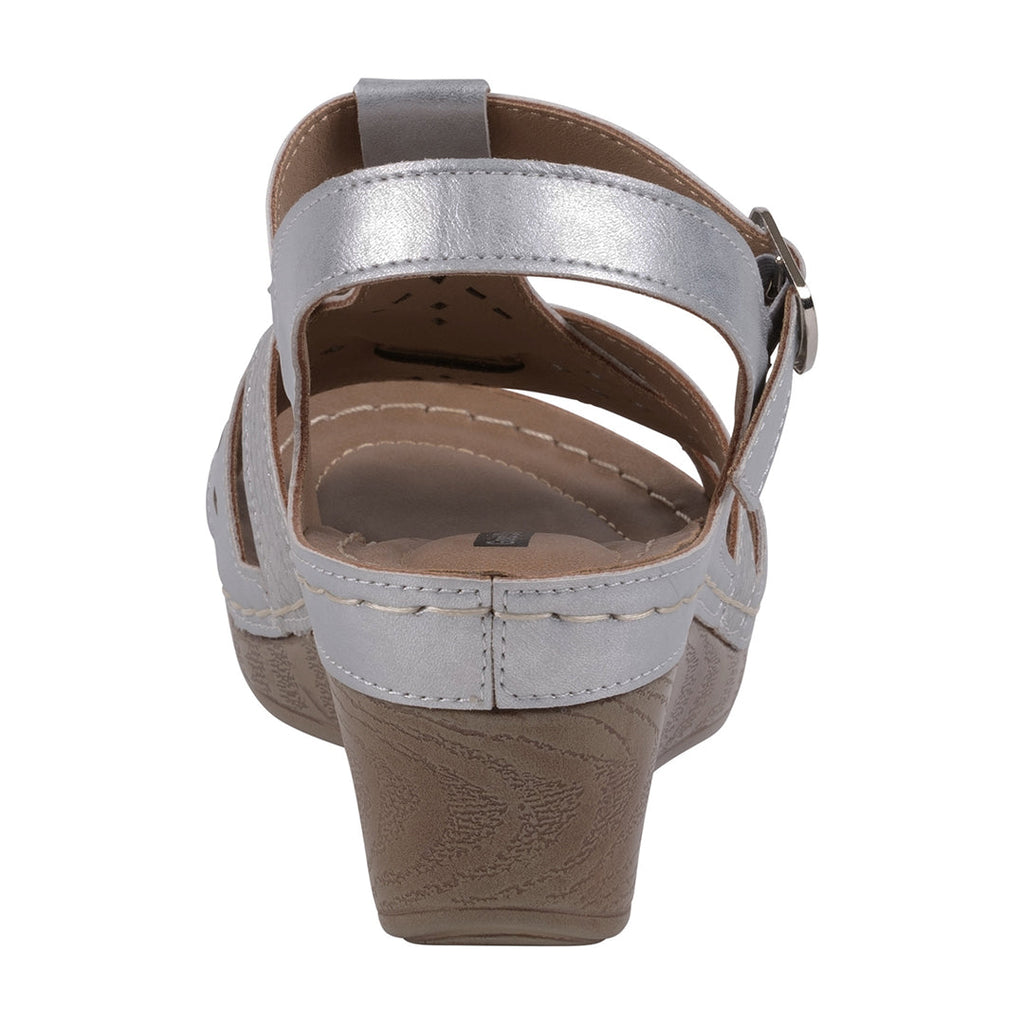 Sandales compensées slingback à bride en T perforée Darry Silver