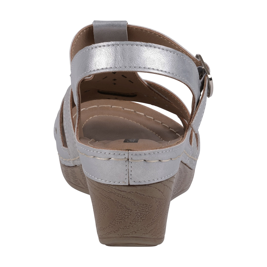 Sandales compensées slingback à bride en T perforée Darry Silver