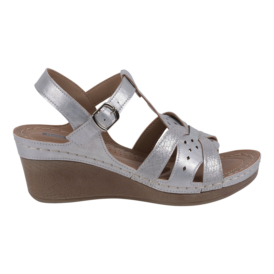 Sandales compensées slingback à bride en T perforée Darry Silver