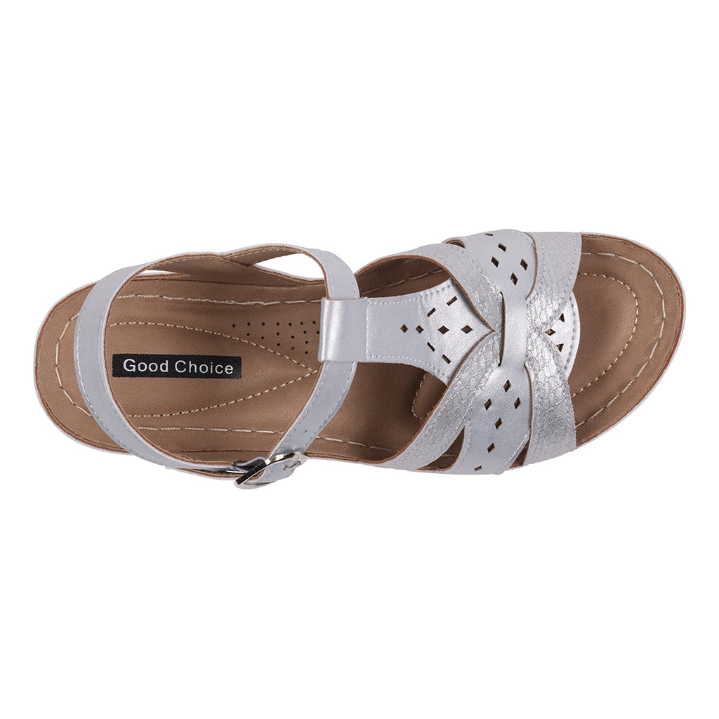 Sandales compensées slingback à bride en T perforée Darry Silver