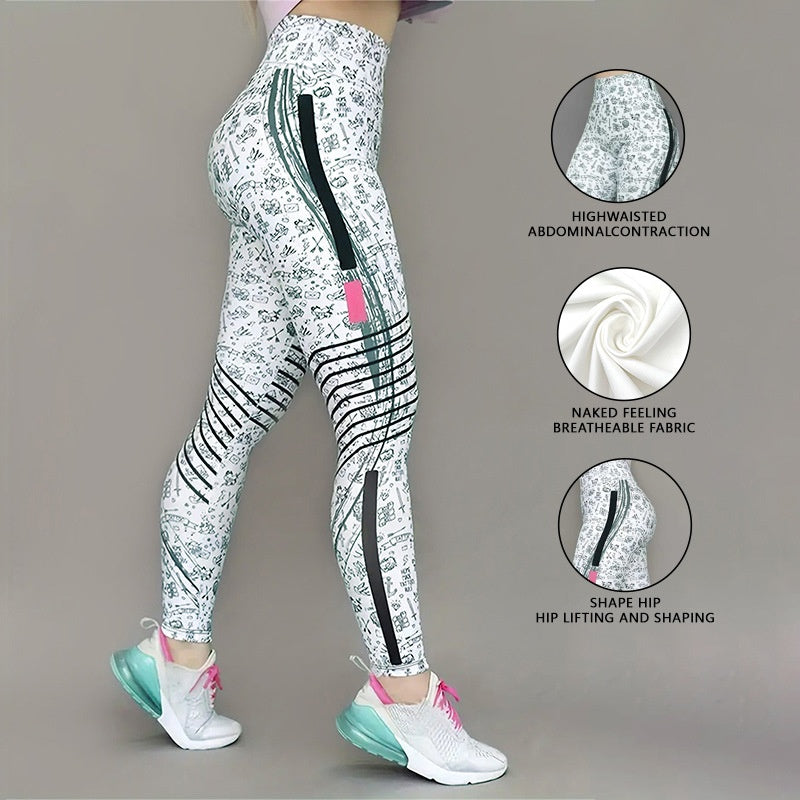 Legging de yoga imprimé ultra-extensible – Pantalon de fitness taille haute avec contrôle abdominal