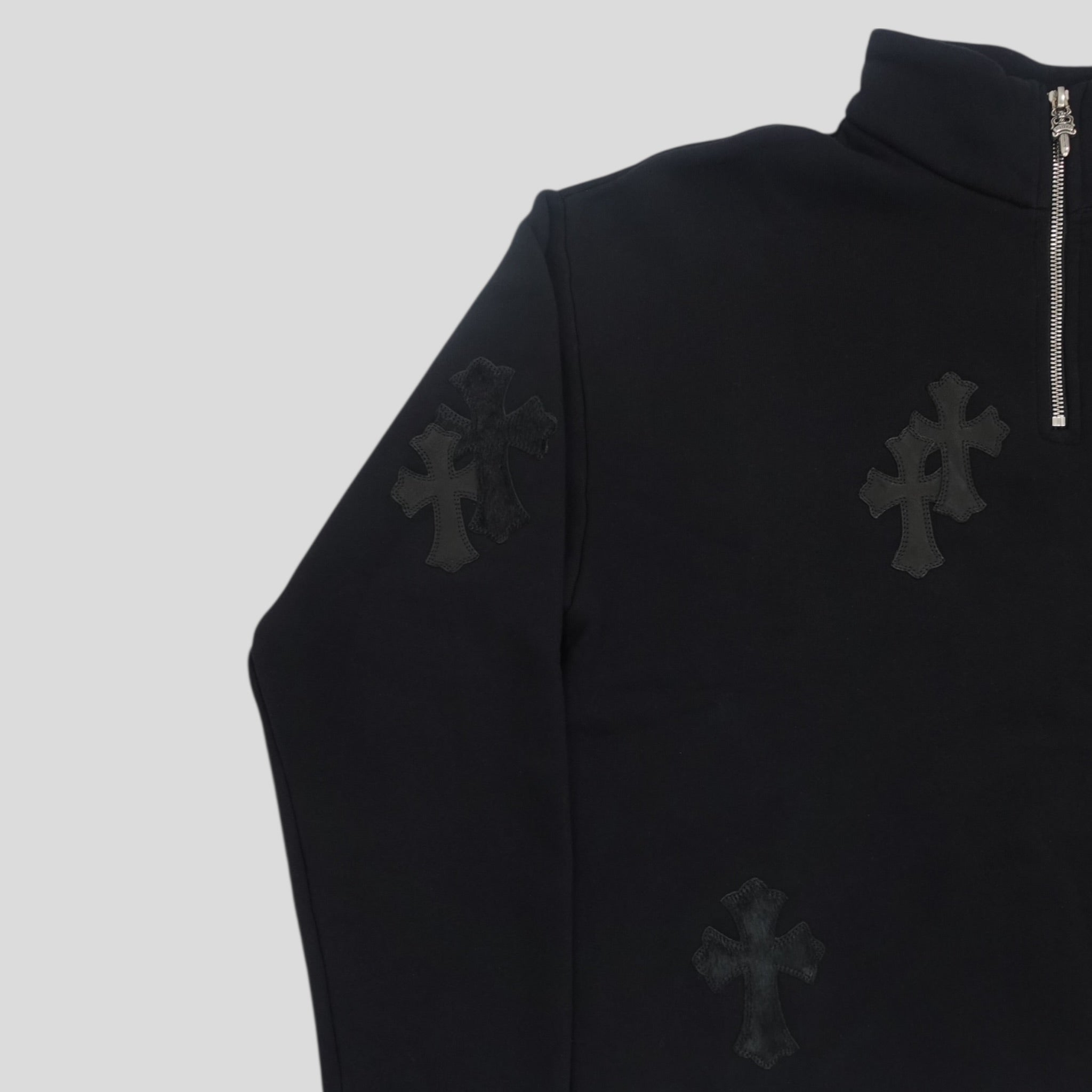 Chrome Hearts Quarter Zip en poil de poney noir