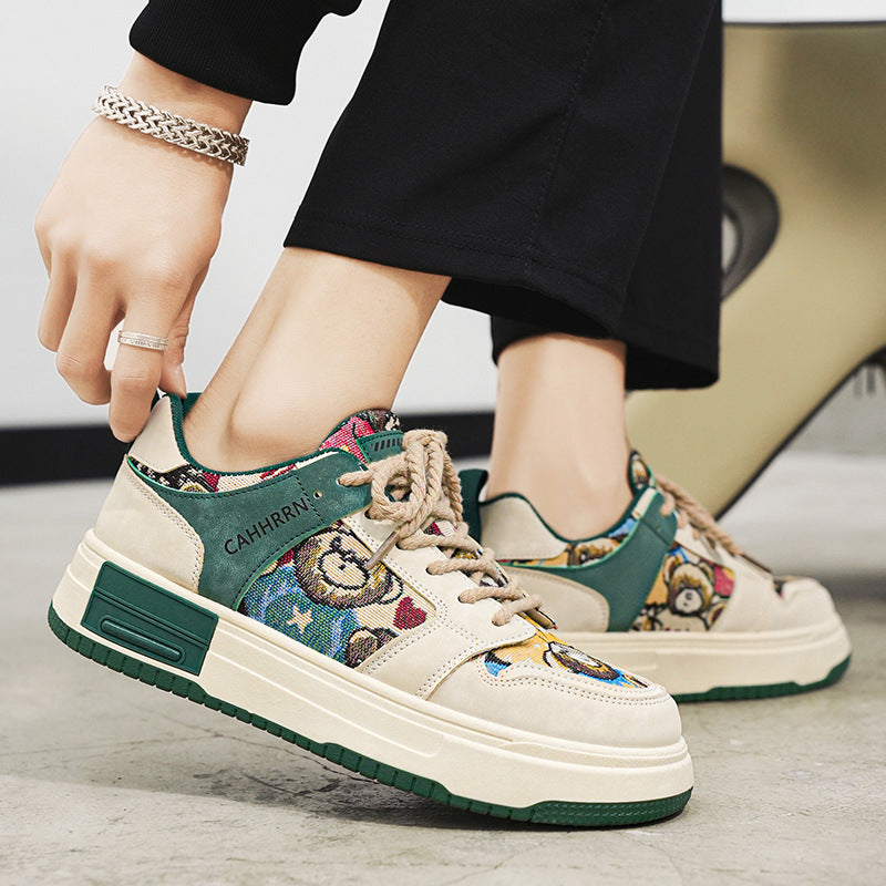 Baskets basses Harajuku Bear Patch – Semelle épaisse Color Block