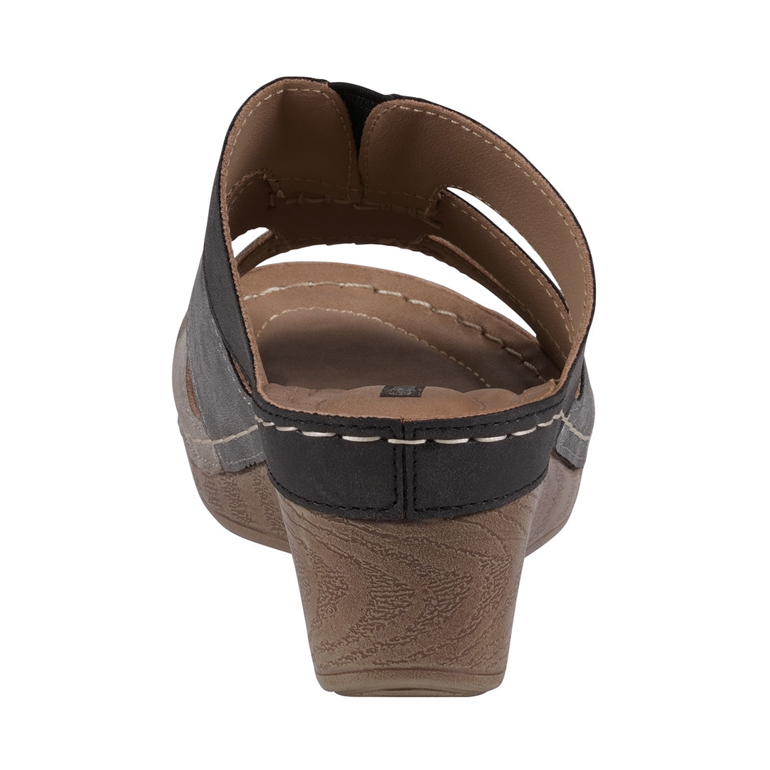 Sandales compensées Delores Black Multi-Tone triple bride contrastante