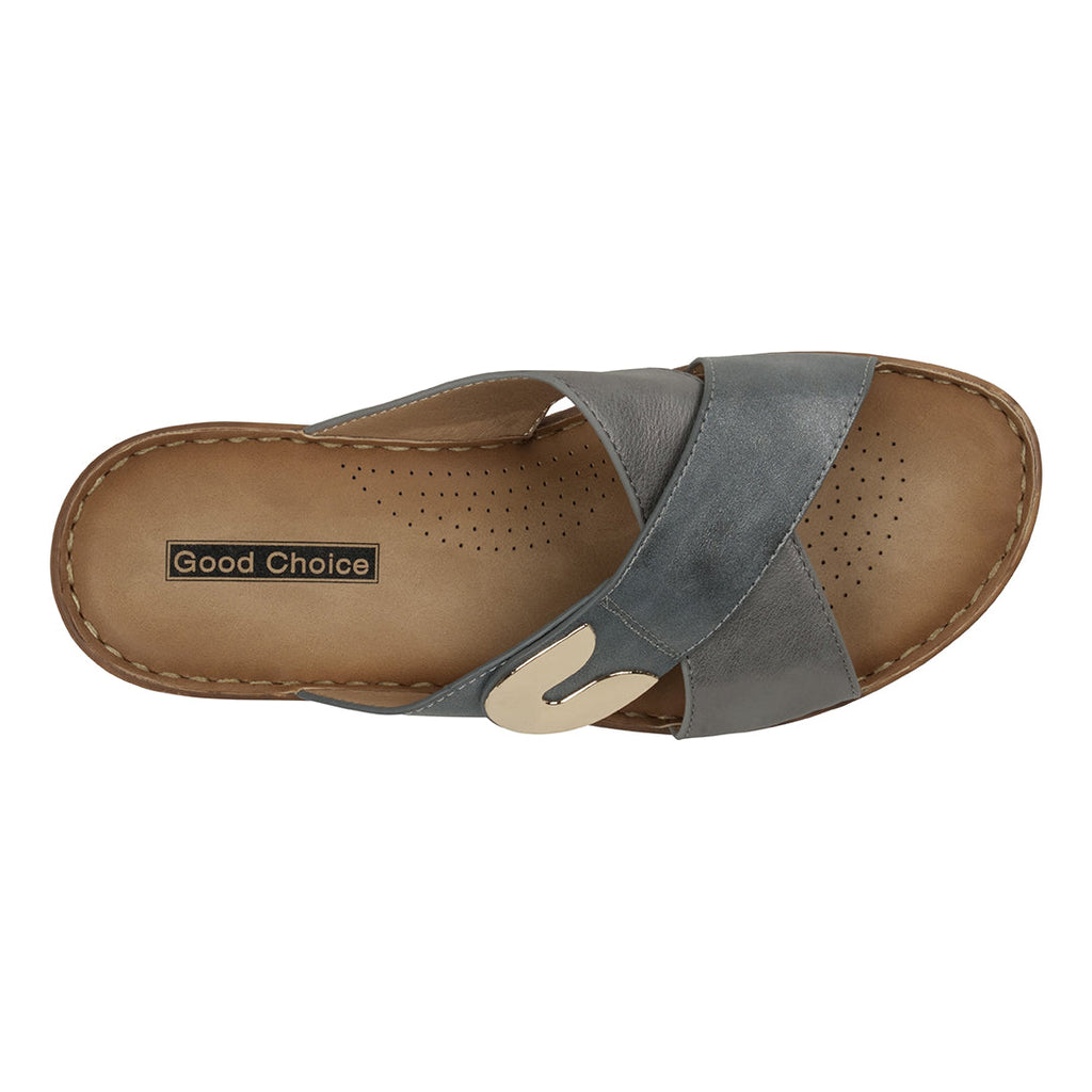 Sandales compensées bleues pour femme