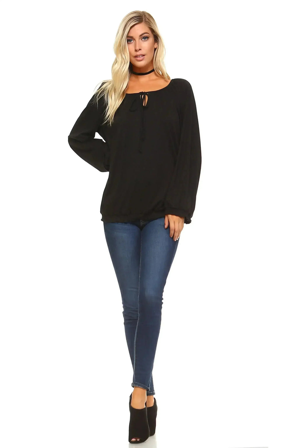 Haut paysan uni à manches longues pour femme | Femstylo