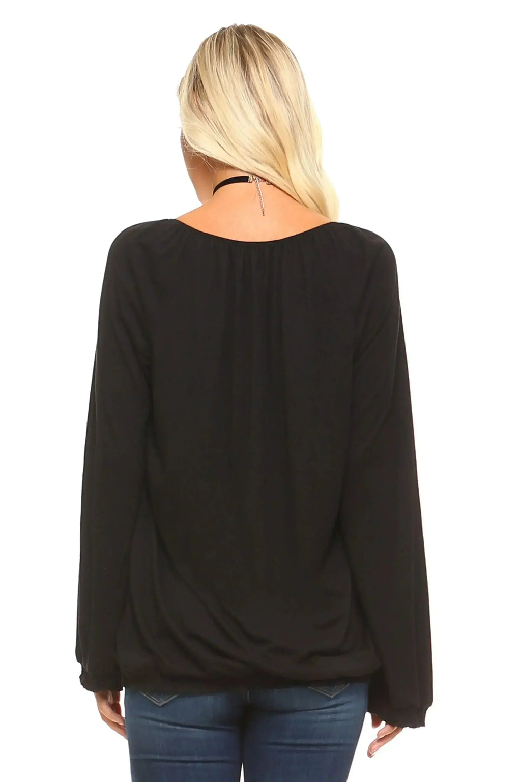 Haut paysan uni à manches longues pour femme | Femstylo