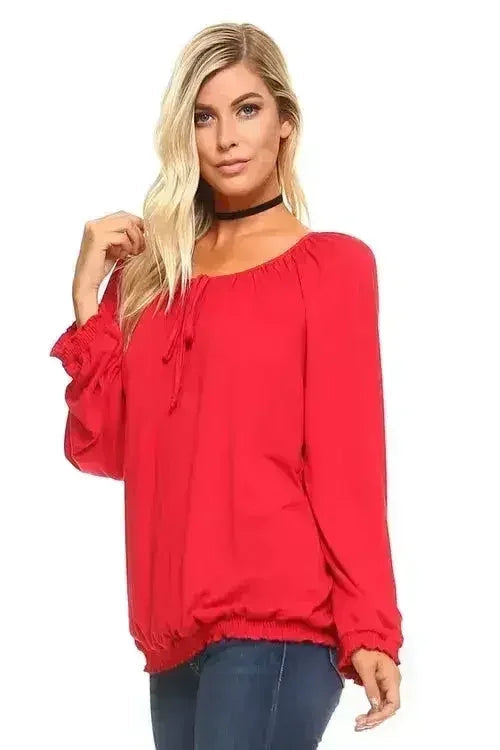 Haut paysan uni à manches longues pour femme | Femstylo