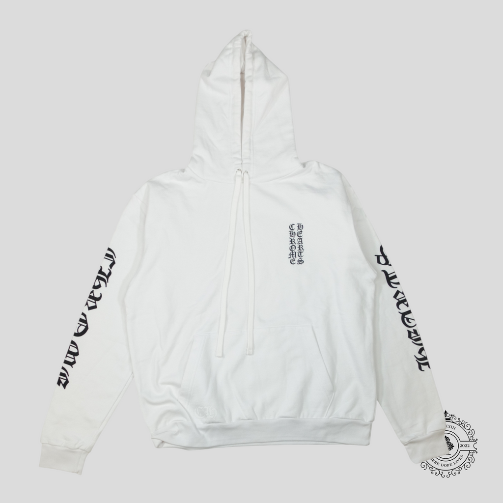Sweat à capuche Chrome Hearts Vertical Logo blanc