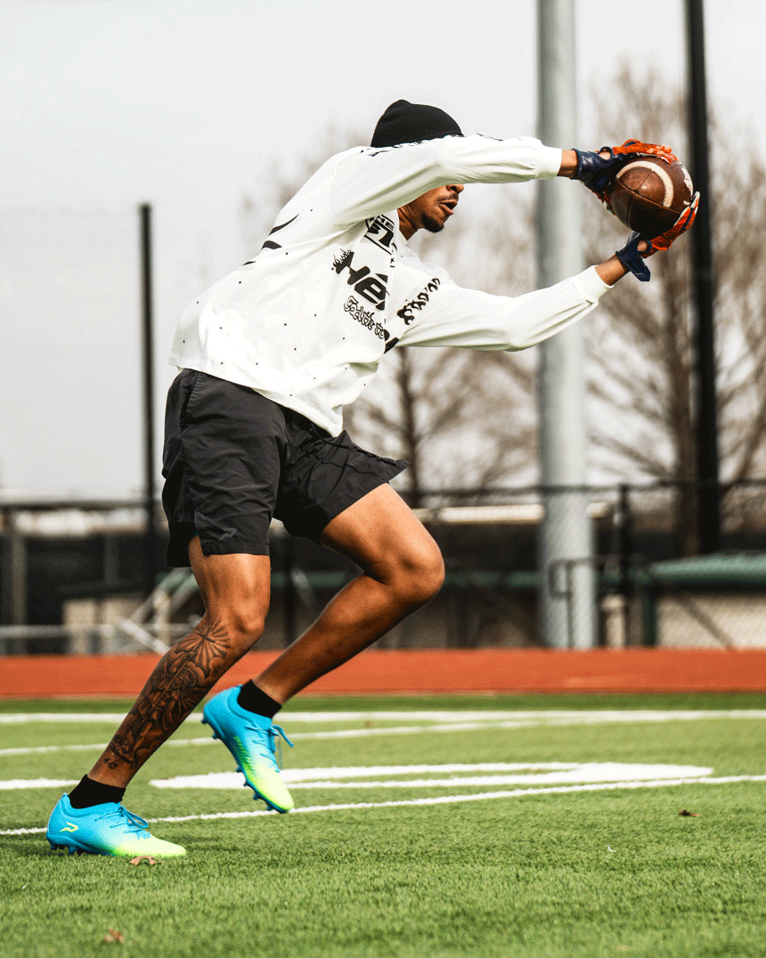 Chaussures de football américain Quantum Energy – Bleu Columbia et Vert Fluo