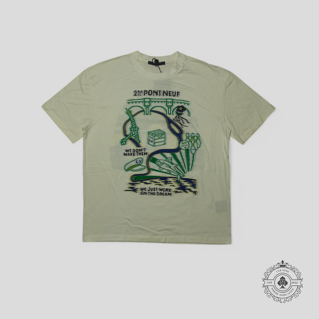 T-shirt Louis Vuitton Pont Neuf Intarsia Blanc/Vert/Bleu