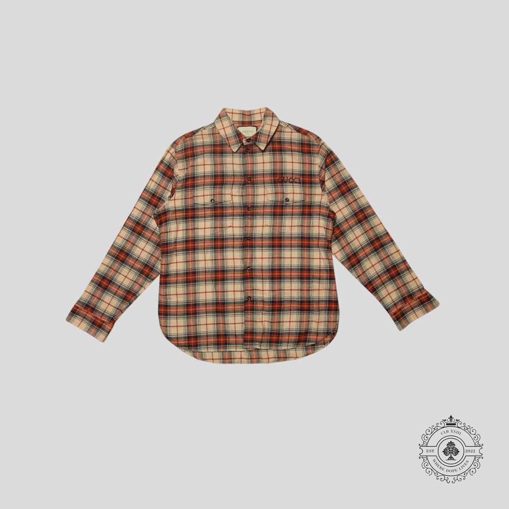 Chemise à manches longues boutonnée en flanelle Gucci Paramount